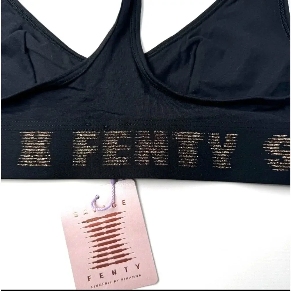 NWT Savage X Fenty Black Logo Bralette Medium